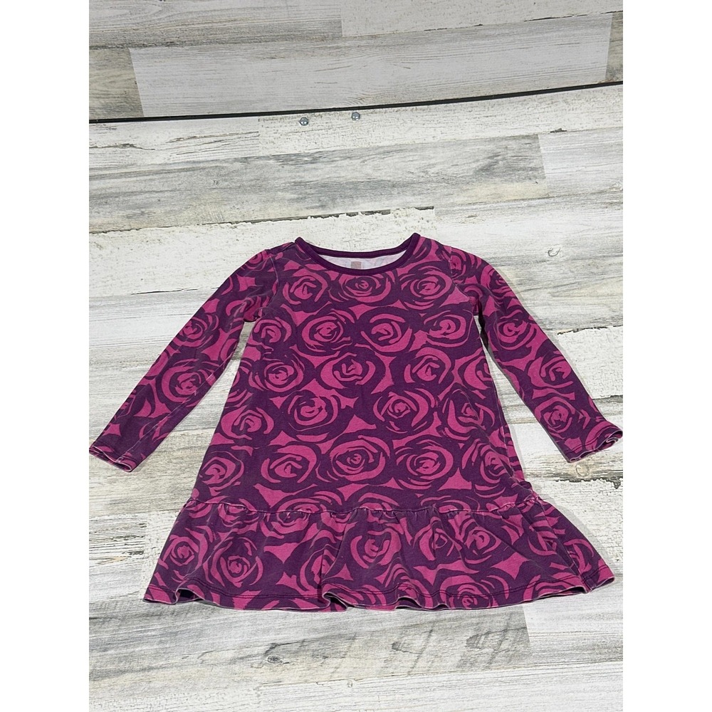 Tea Collection Long Sleeve Dress Girls Size 5 Purple Rose Floral
